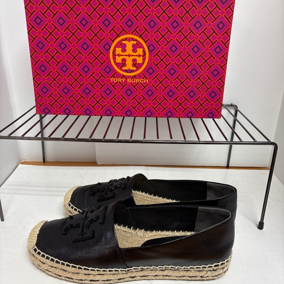 Tory Burch Ines Black Platform Leather Espadrille Shoes Size 8 - Picture 3 of 8